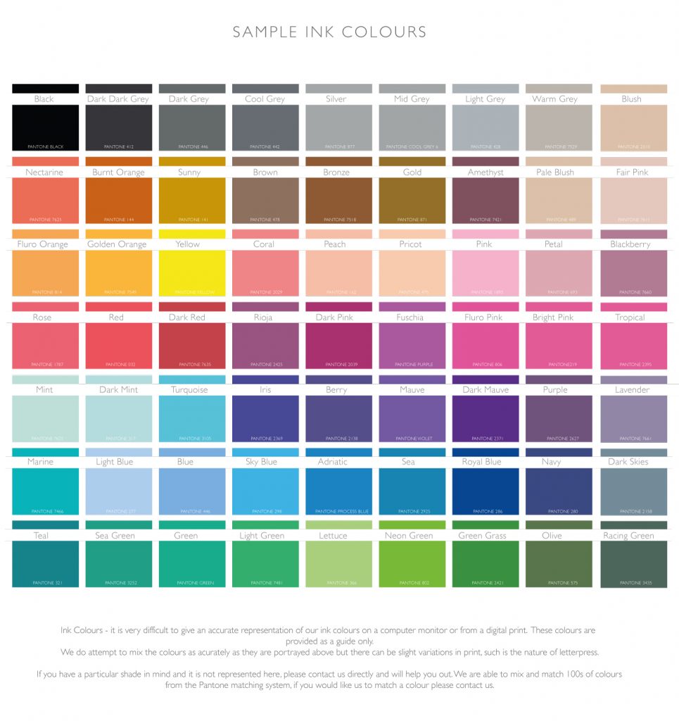 Letterpress Sample Ink colours